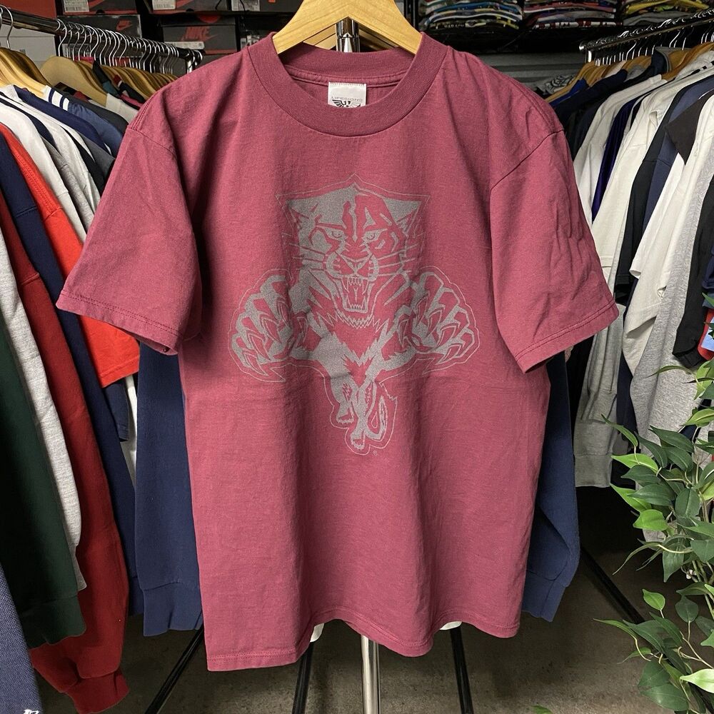 Vintage 90s LIFESIGNS Florida Panthers NHL Reflective Logo Red T-Shirt Men's L
